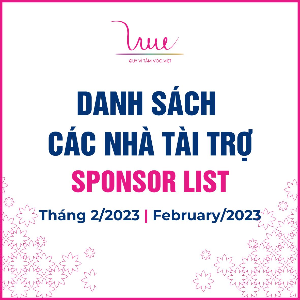 Danh sách các nhà tài trợ tháng 2 năm 2023